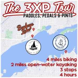 promotional image, buckeye lake pints paddle and pedal tour