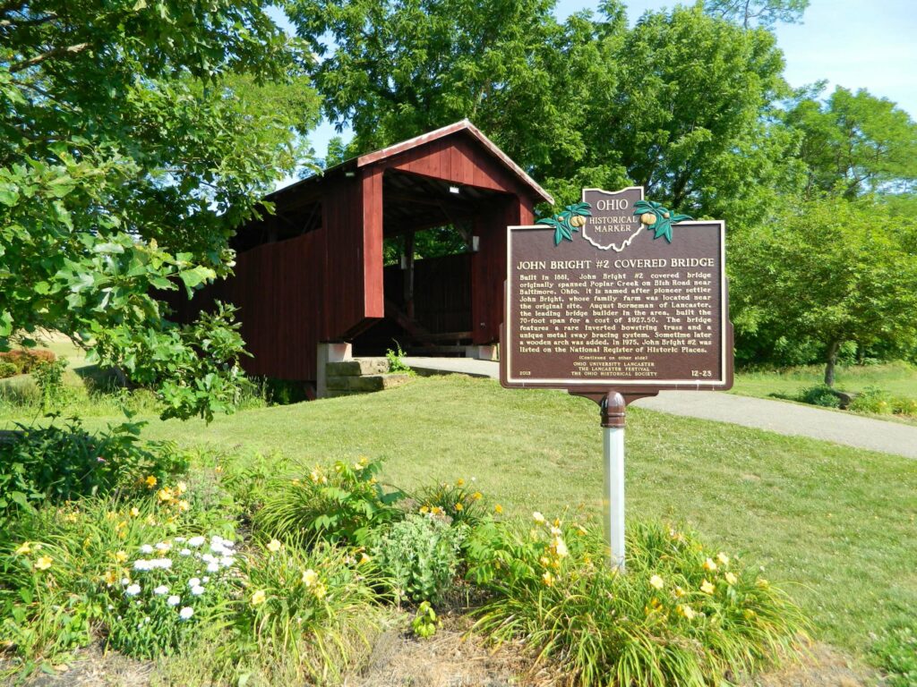 A red covered bridge.