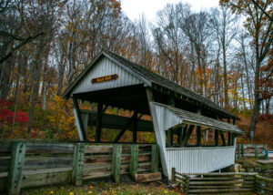 covered bridge in the fall