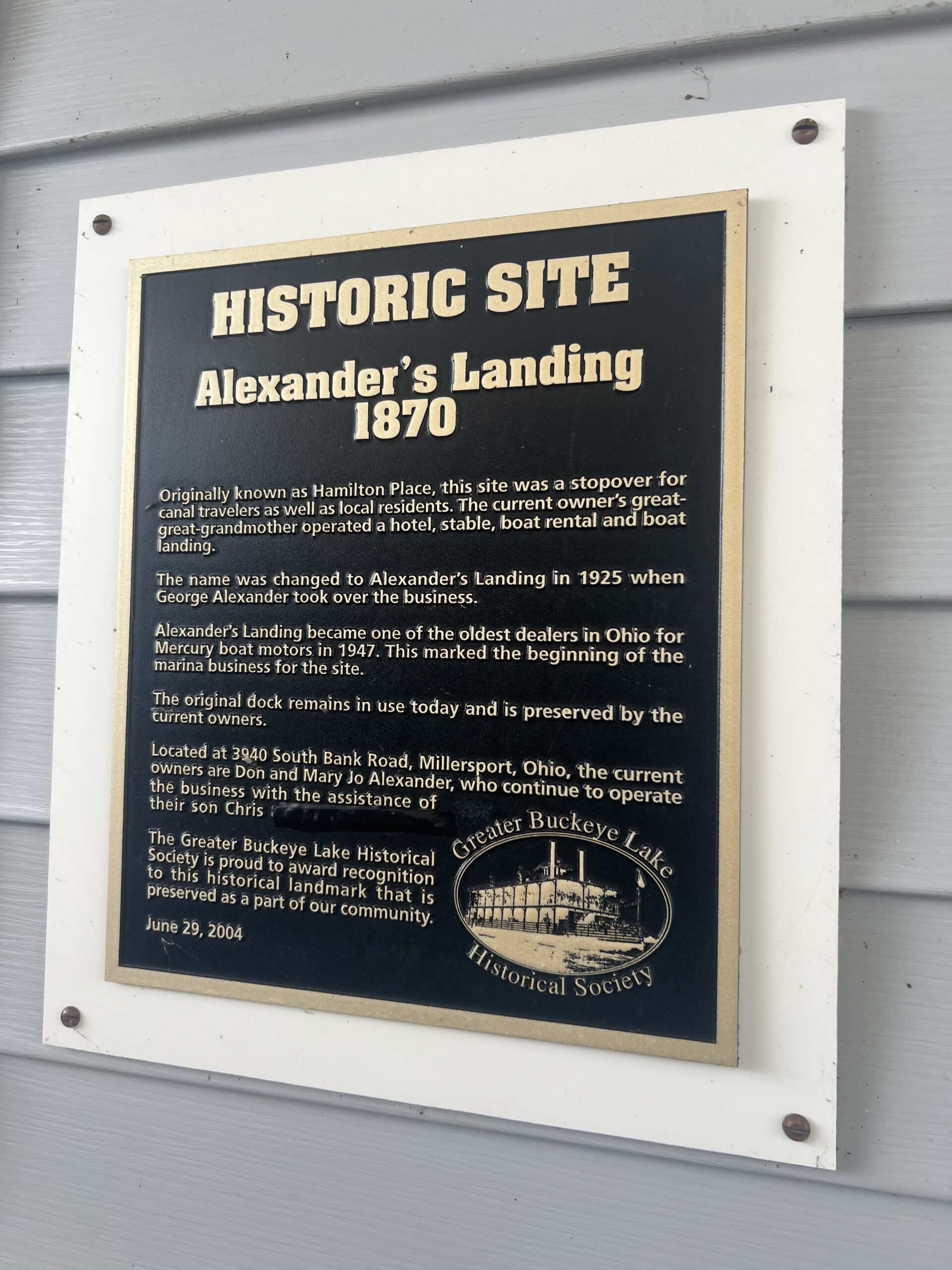 alexanders landing historical plaque at buckeye lake in Ohio