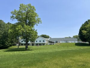 backyard view of senior center in the summer