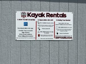 self service kayak rental sign