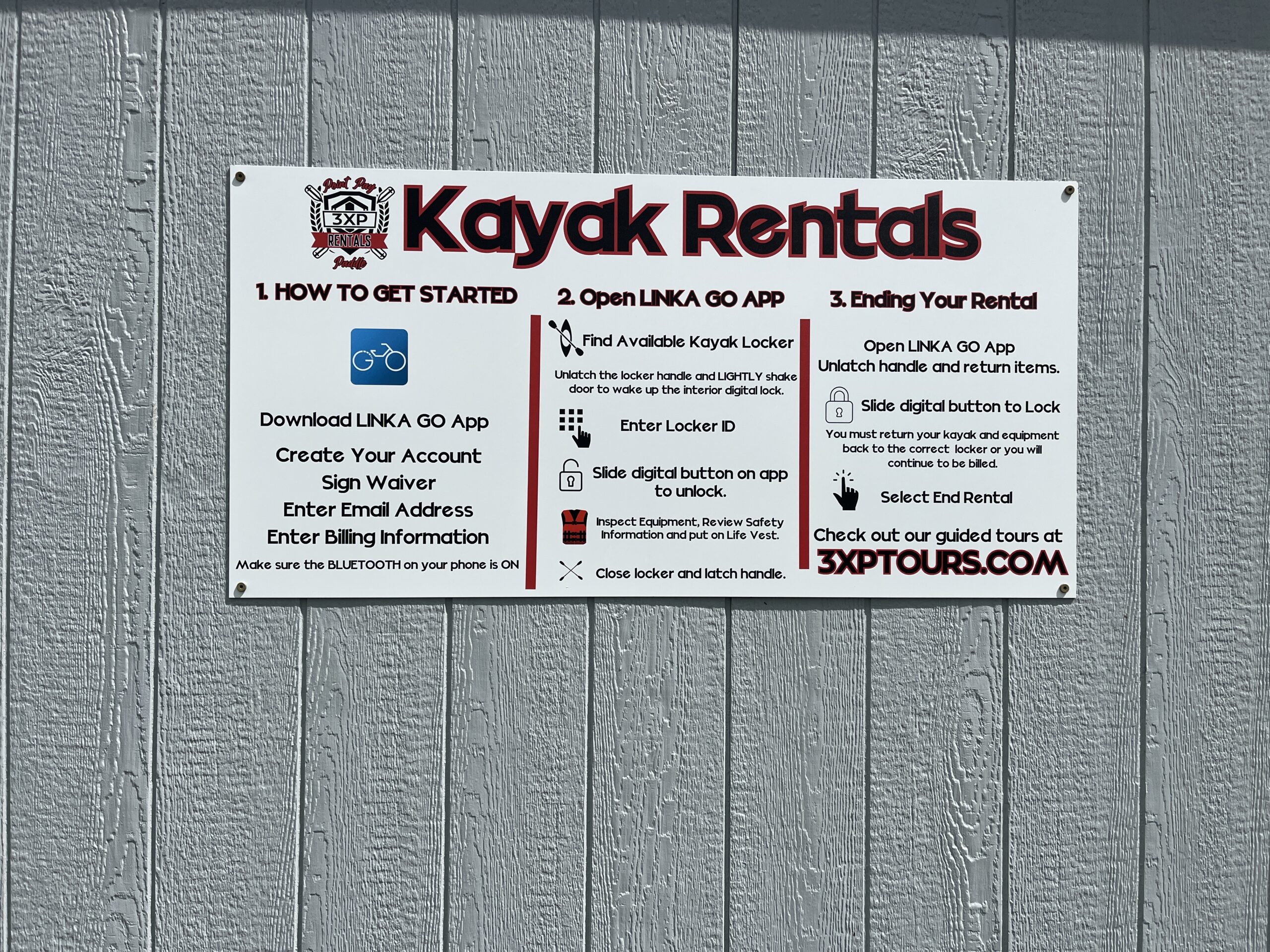 self service kayak rental sign