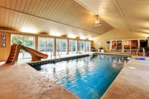 An indoor swimming pool.