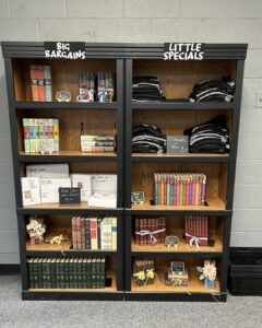 bookshelf filled with specials, and fun activities like a date in a box