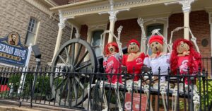 scarecrows themed as Ohio State fans