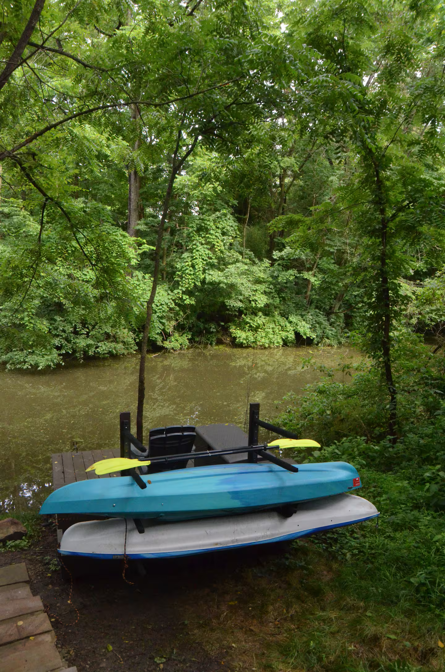 lakeside cottage kayaks along the canal
