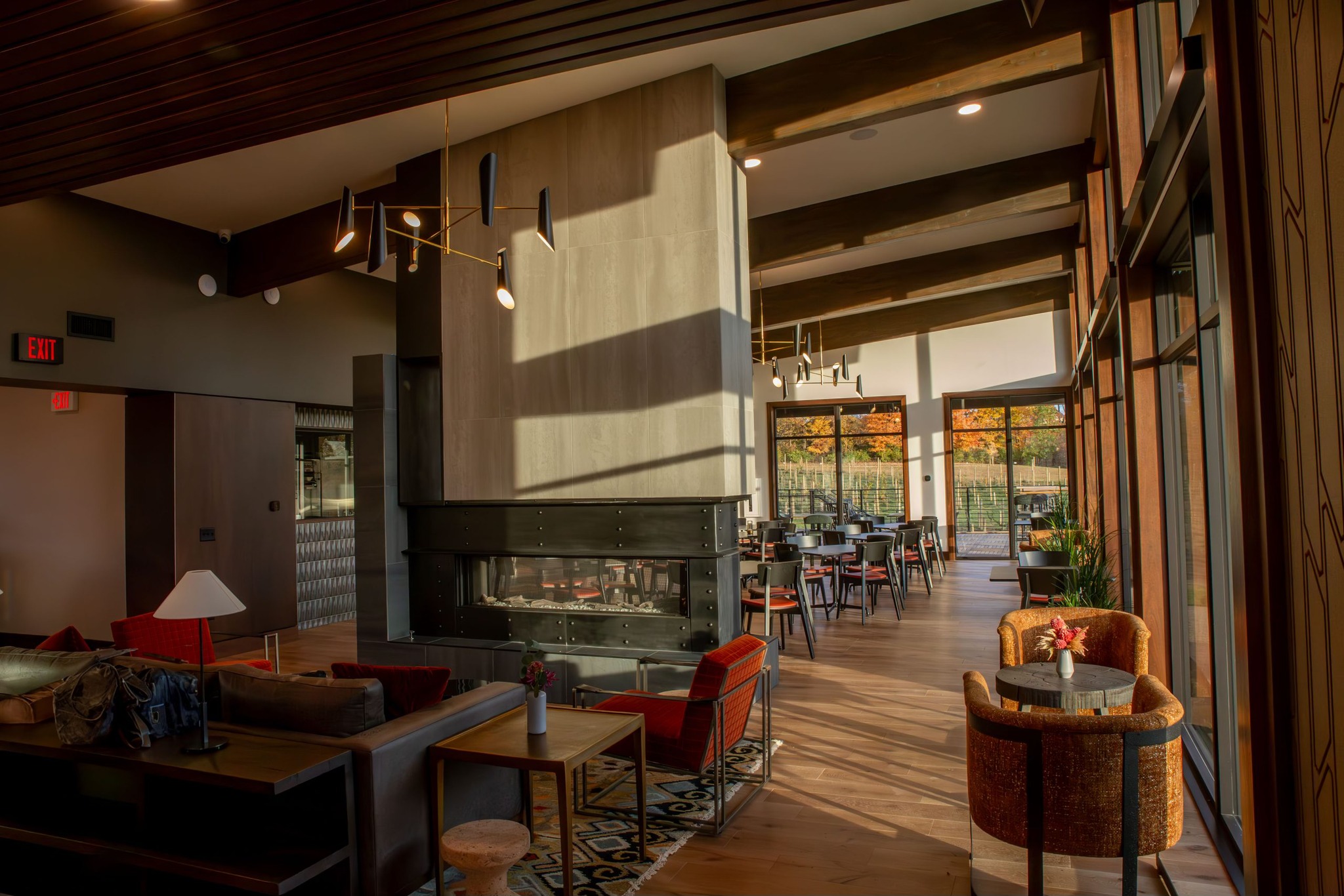 state of the art midcentury style winery interior