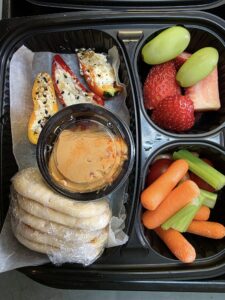 snack box with vegis and dip