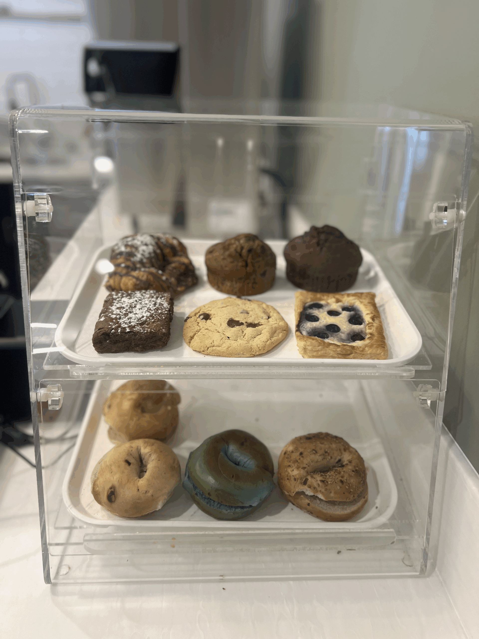 baked good in a glass case