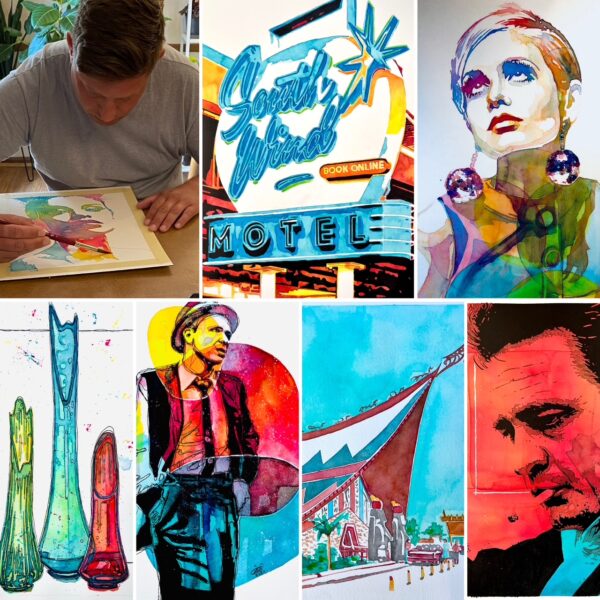 photo collage of justin frehs artwork