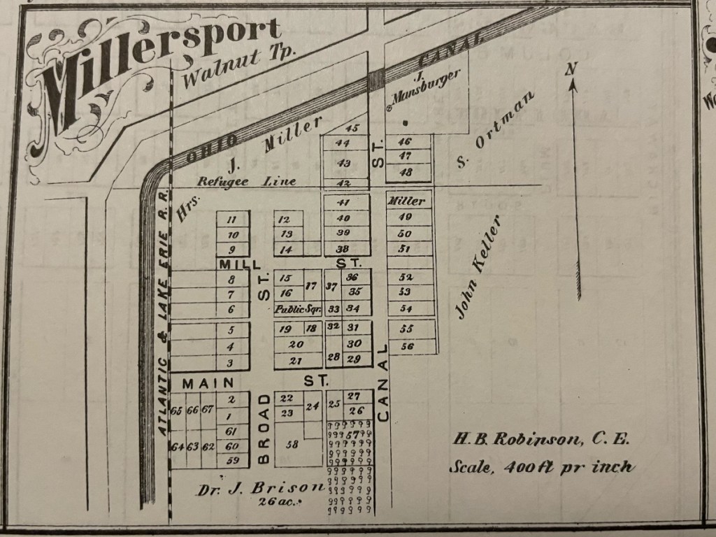 historic map of canal era town, Millersport Ohio