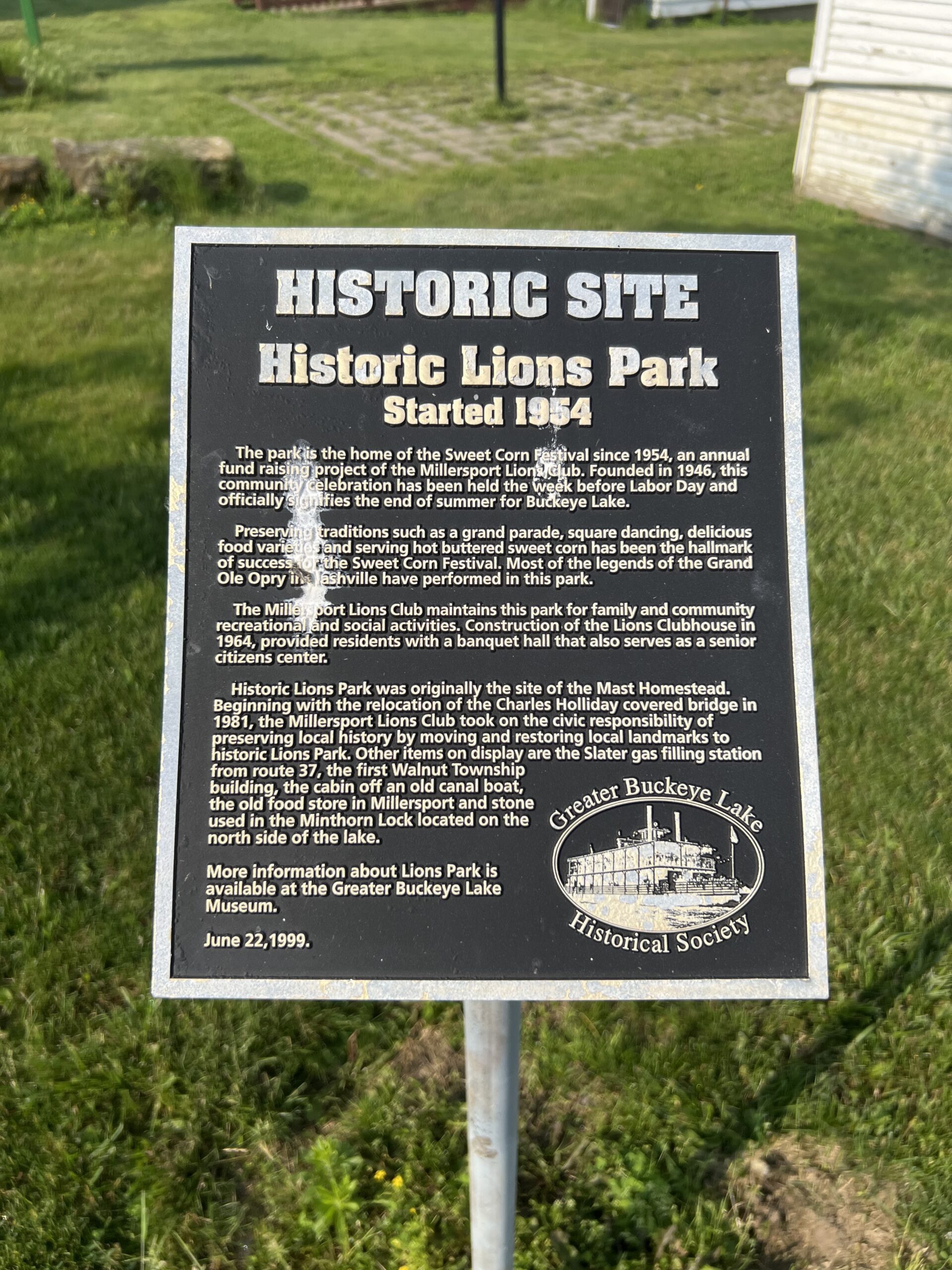 historic plaque in the Millersport Heritage Village