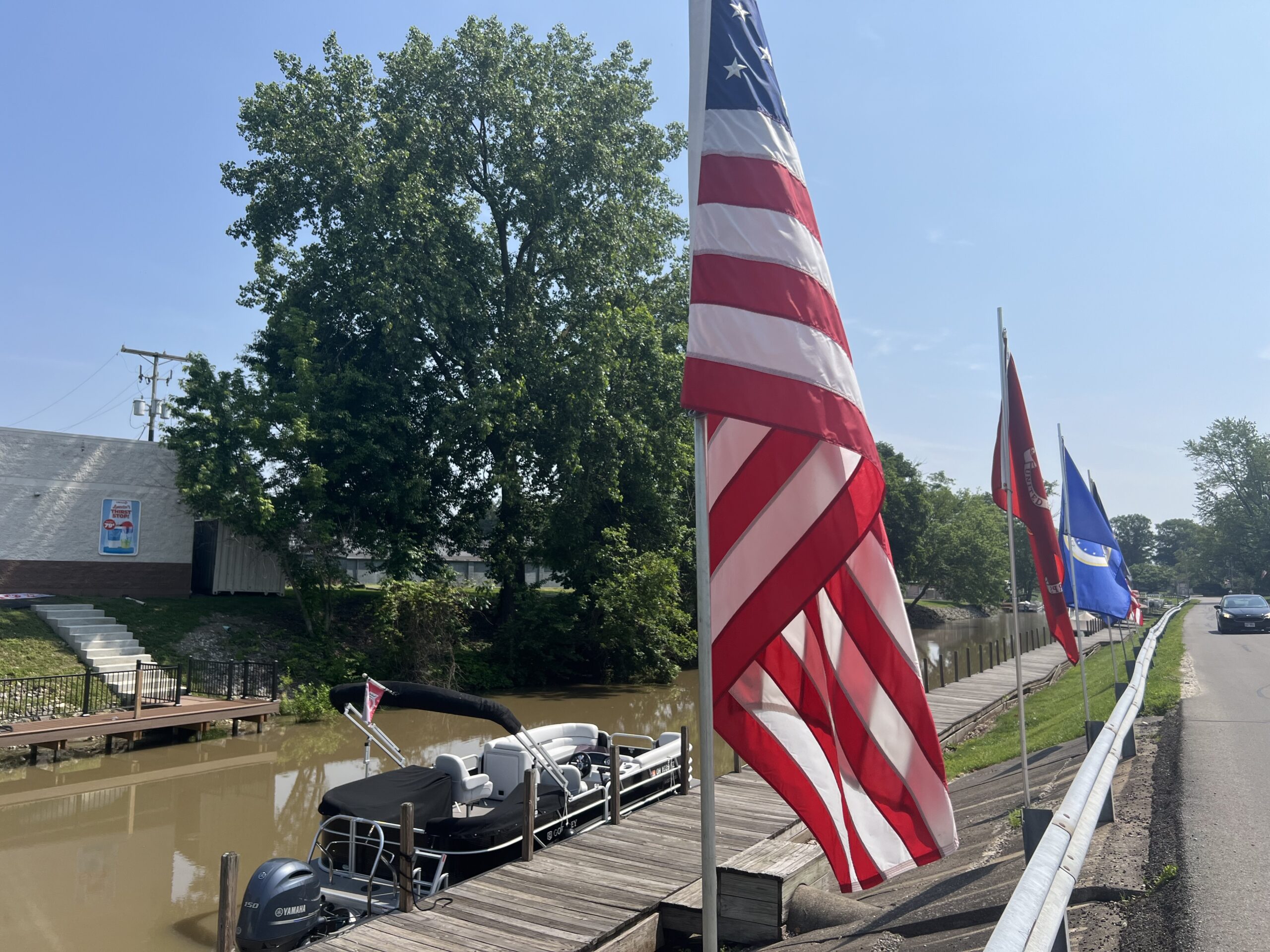 flags along the canal in millersport ohio