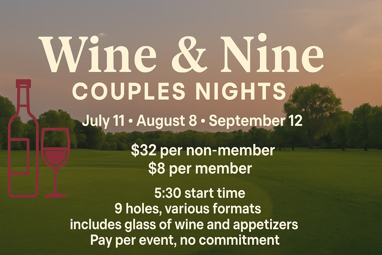 promotional image, wine & Nine at the View Golf Club in Lancaster Ohio