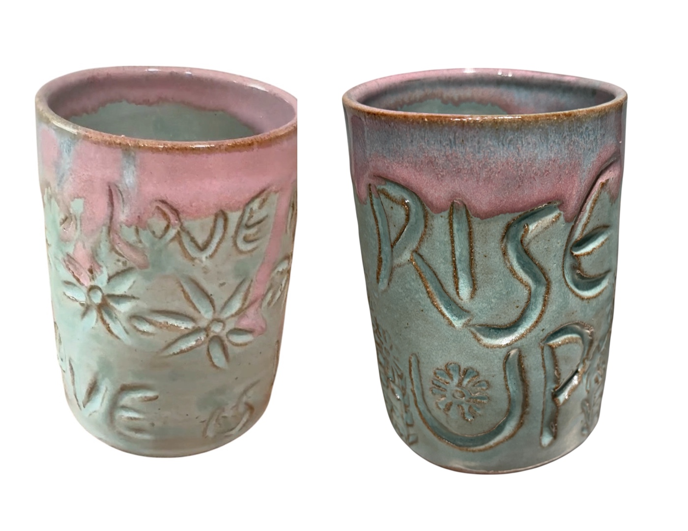 large vase pottery with rise up and flower engravings at mud gallery in lancaster ohio