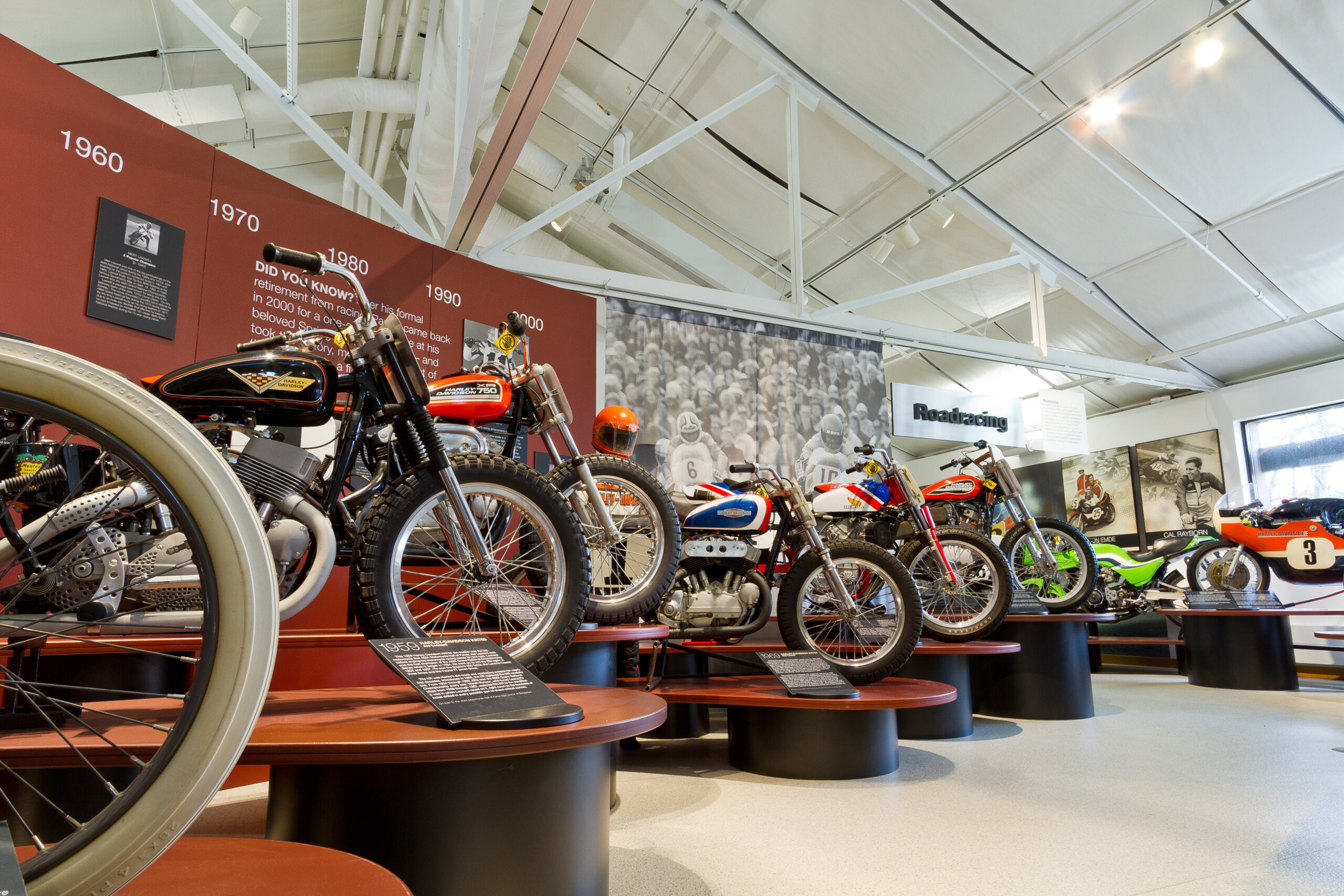 AMA Motorcycle Display motercycles in a line at the AMA Motercycle Musuem