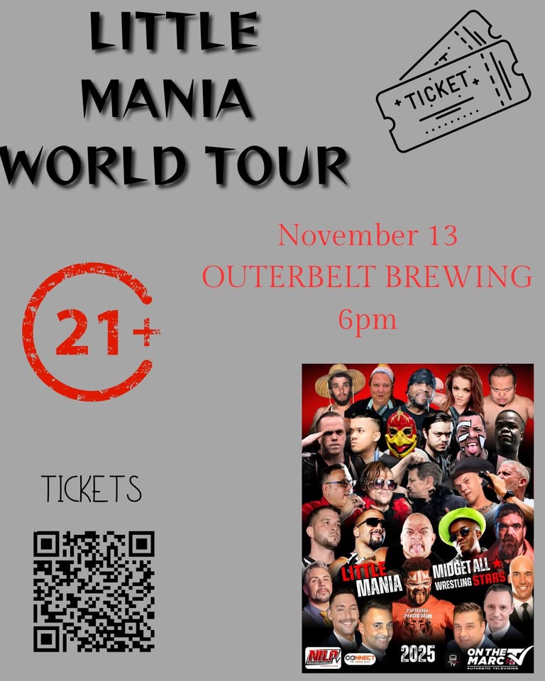Promotional image for little mania world tour at outerbelt brewing