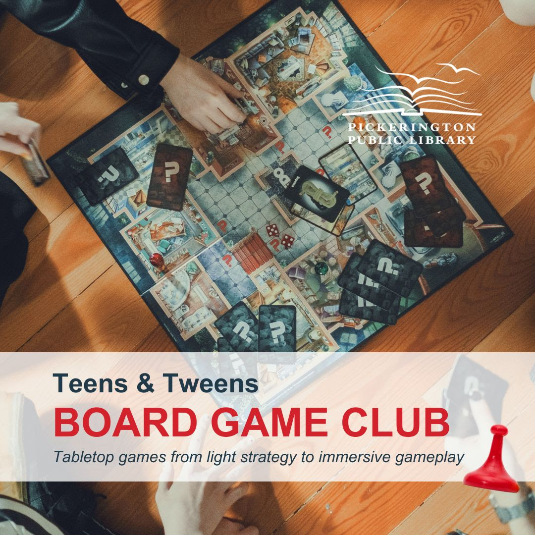 Promotional image for a board game club at the pickerington library