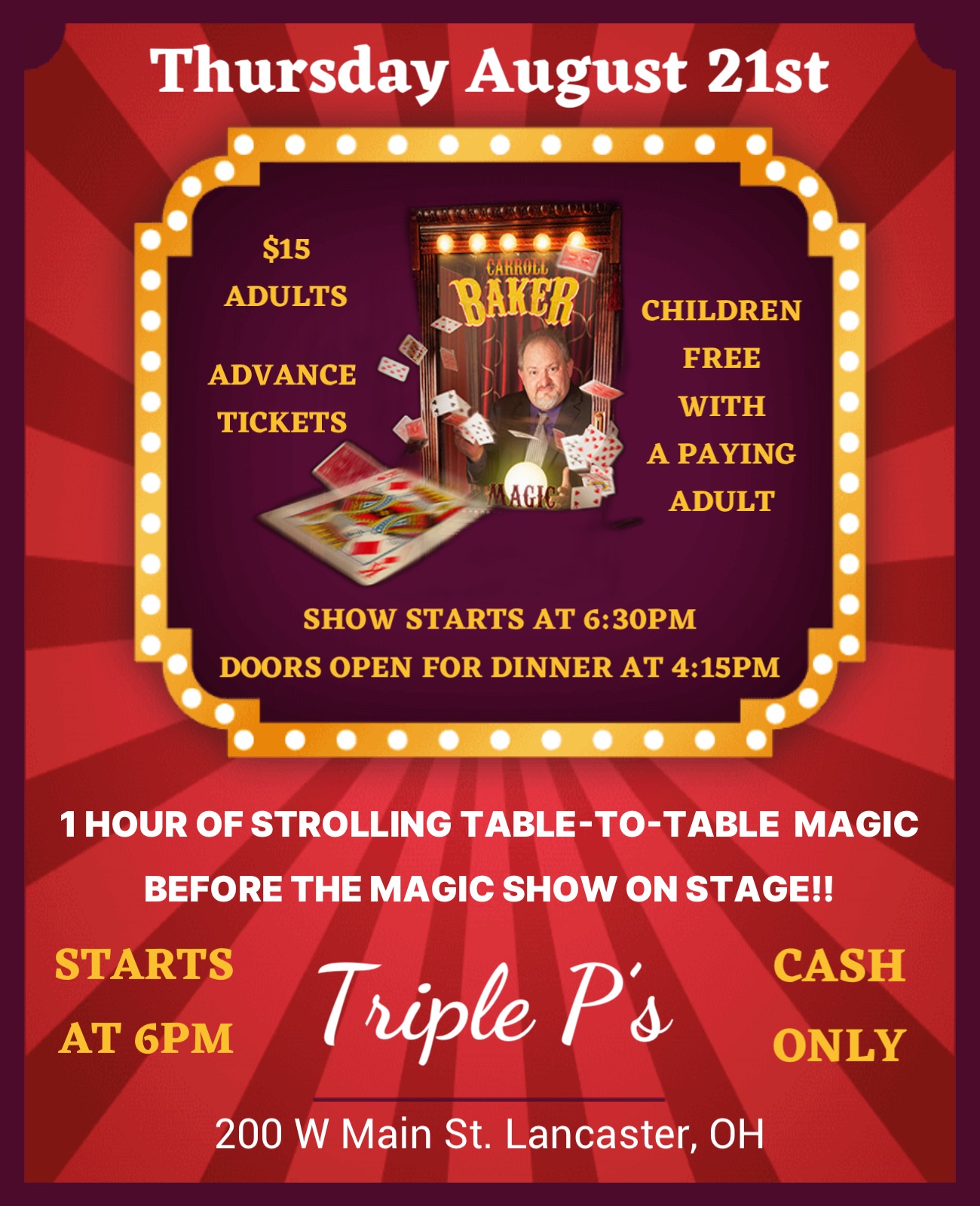 Promotional image for a magic show at Triple P's