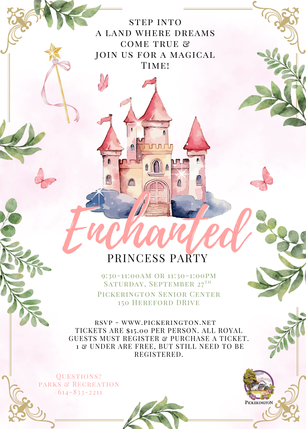 step into a land where dreams come true & join us for a magical Time! Pickerington Senior Center 150 Hereford DRive TICKETS ARE $15.00 PER PERSON. ALL ROYAL GUESTS MUST REGISTER & PURCHASE A TICKET. 1 & UNDER ARE FREE, BUT STILL NEED TO BE REGISTERED.