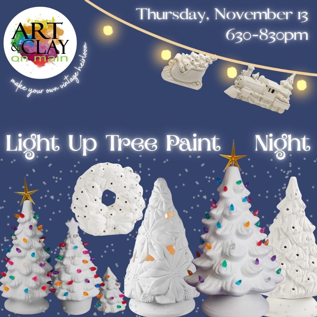 Promotional image for a light up tree painting at Art & Clay