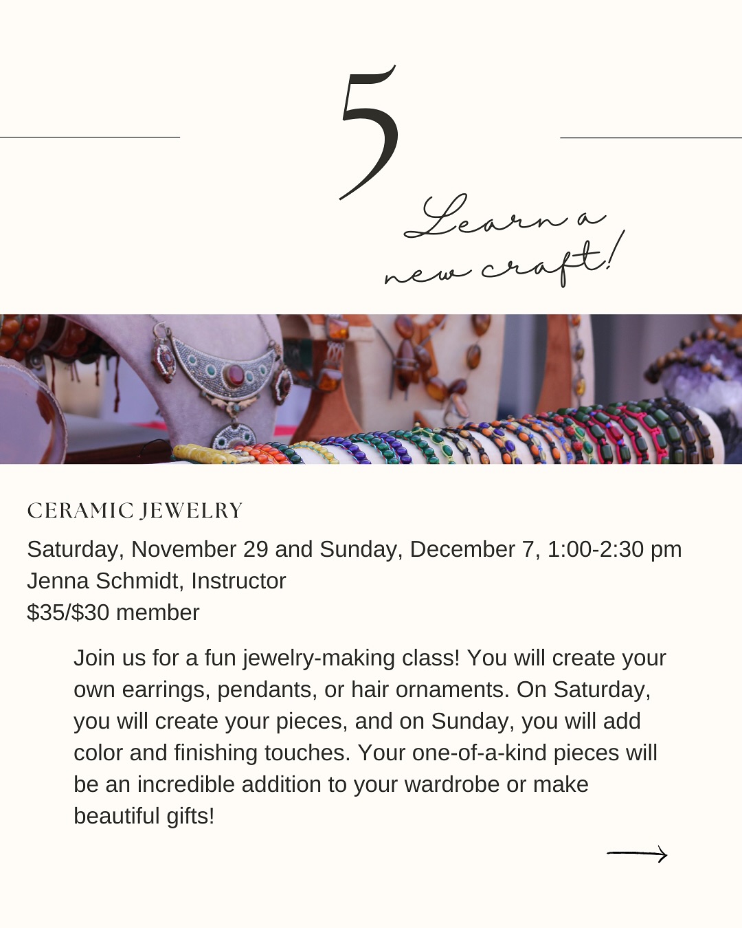 Promotional image for ceramic jewelry class