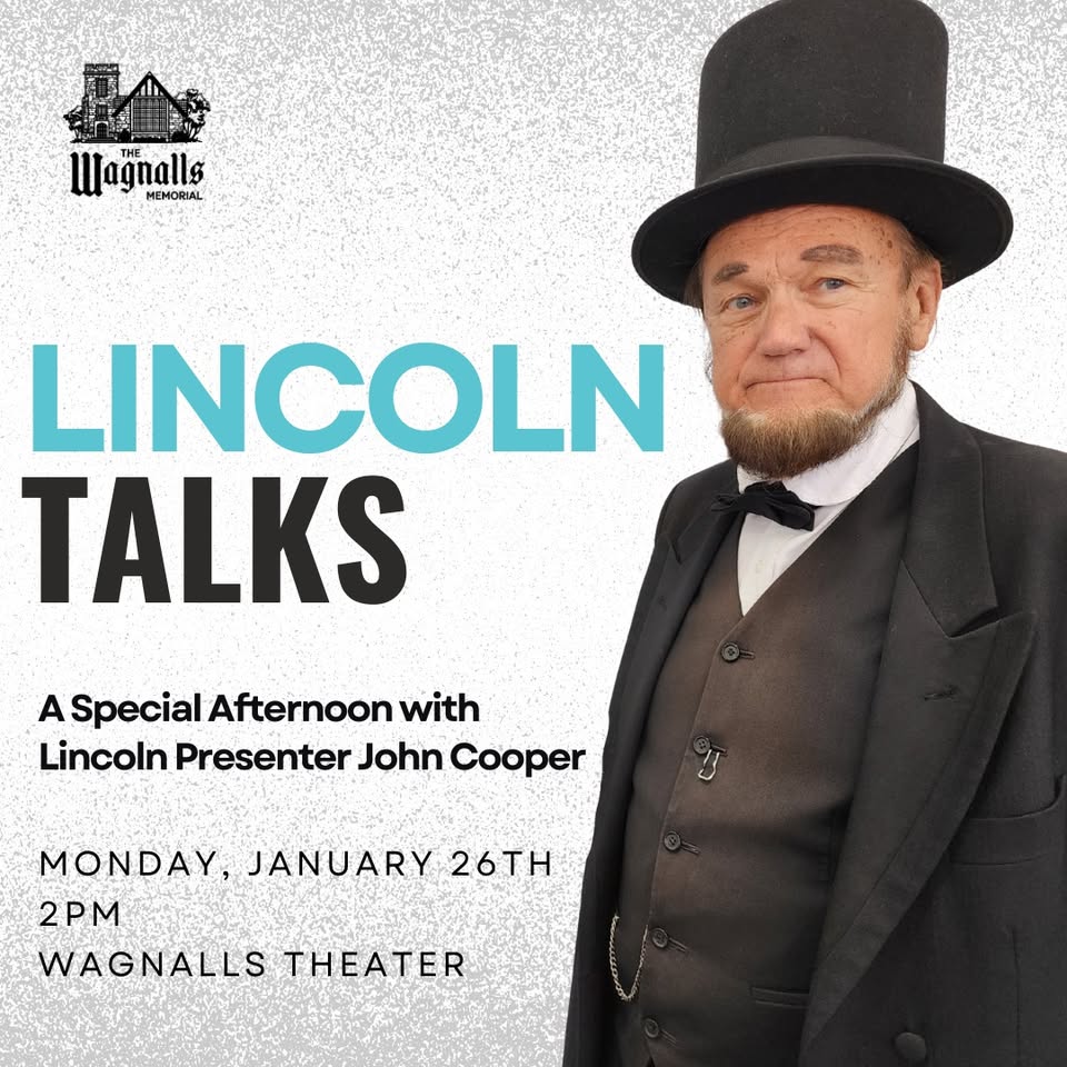 Promotional image for Lincoln Talks event at Wagnalls