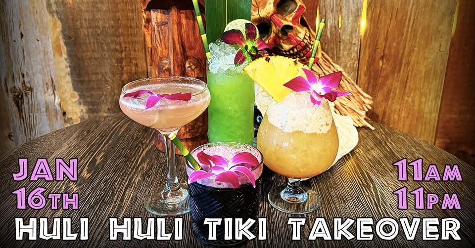 Photo of tiki themed drinks for the Tiki Takeover event at Combustion Brewery