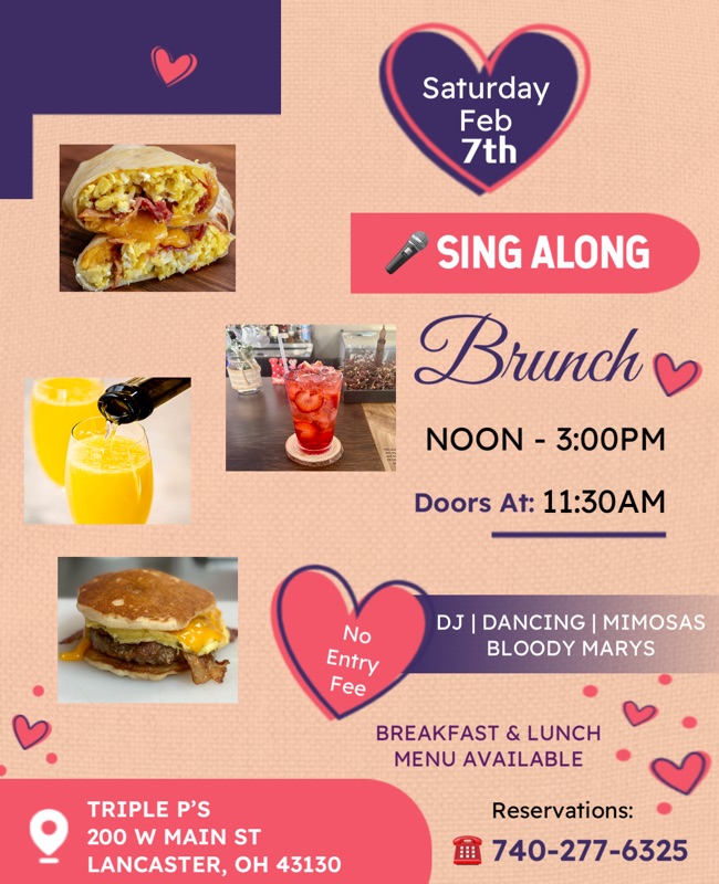 Promotional image for a sing along brunch at Triple P's